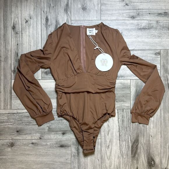 Princess Polly JUDE LONG SLEEVE BODYSUIT BROWN US 4 - Picture 1 of 5